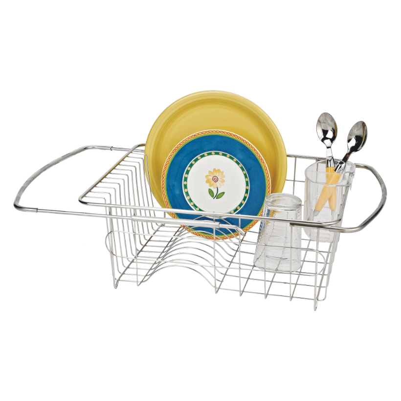 Adjustable Over-The-Sink Dish Drainer (with Cutlery Holder)